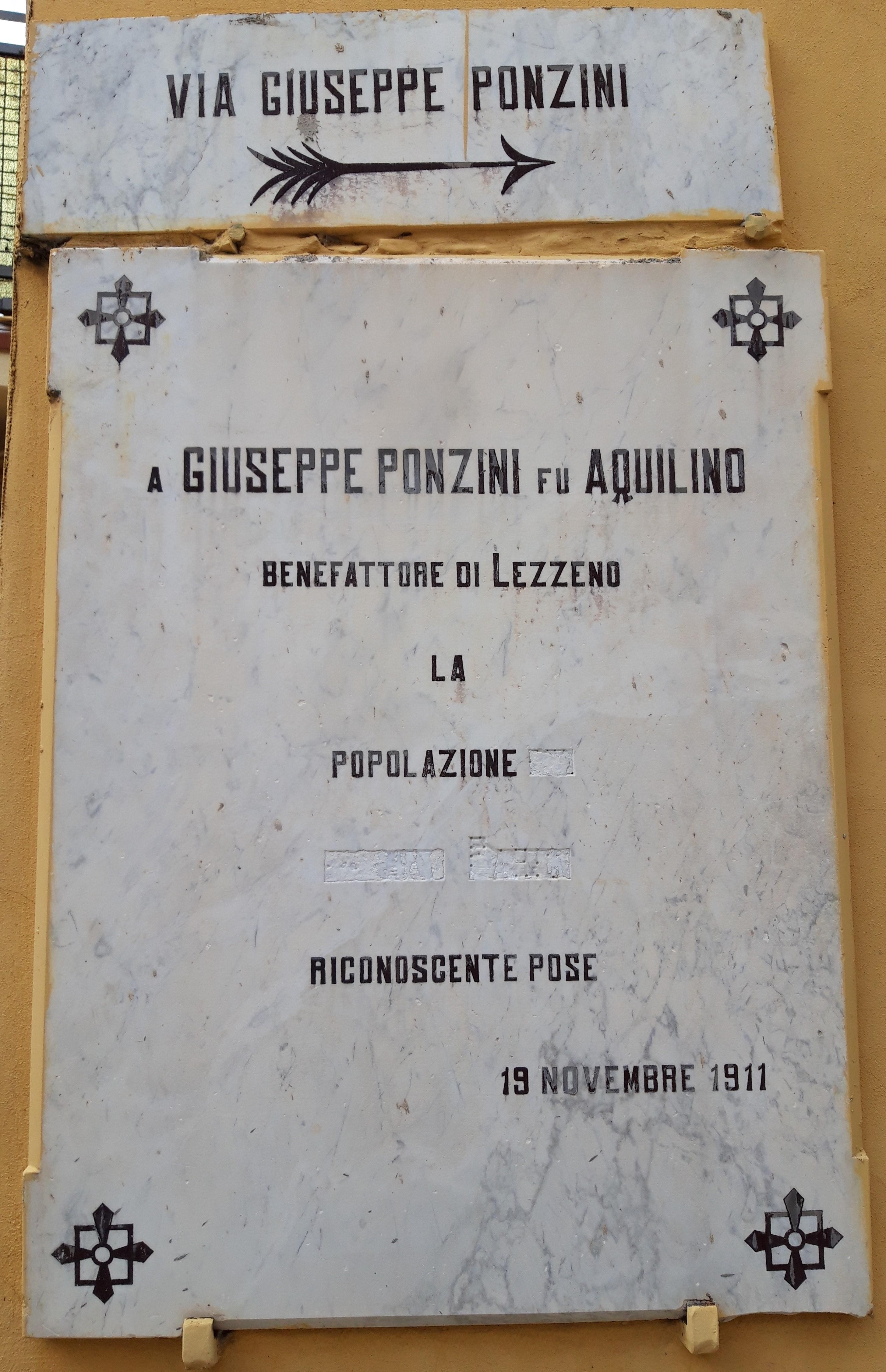 Targa a Giuseppe Ponzini